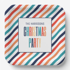 Plato De Papel Navidades Retro Colorful Stripes Merry y Bright