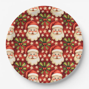 Plato De Papel Navidades retro de la época Santa Claus y arcos