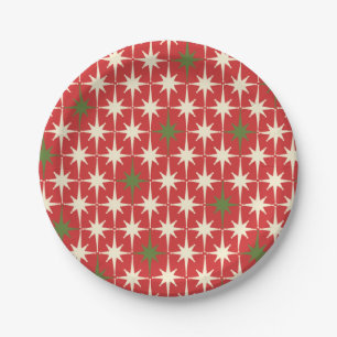Plato De Papel Navidades retro de mediados de siglo Starbursts Pa