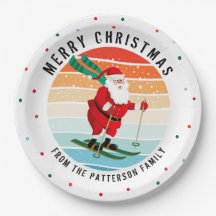 Navidades Retro Esquiar al atardecer Santa Persona