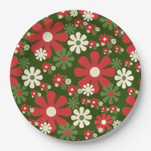 Plato De Papel Navidades retro Flores patrón floral de los años 6