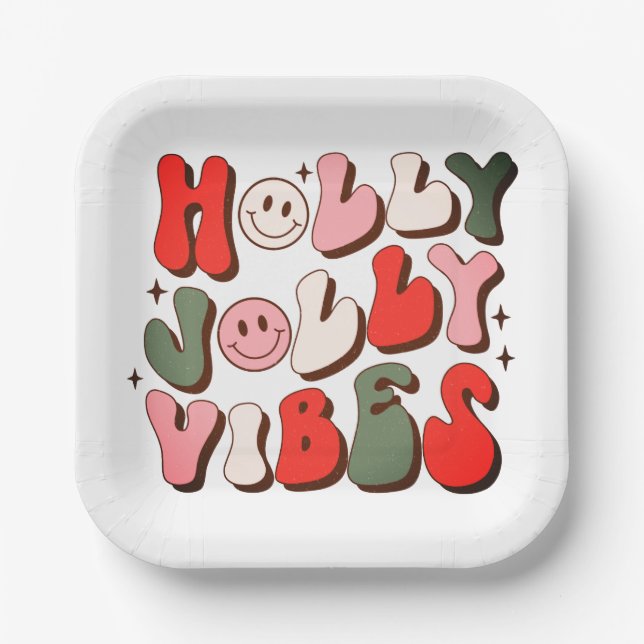 Plato De Papel Navidades Retro Holly Jolly Vibes Festividades de  (Anverso)