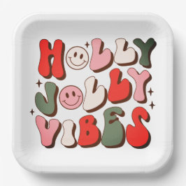 Plato De Papel Navidades Retro Holly Jolly Vibes Festividades de