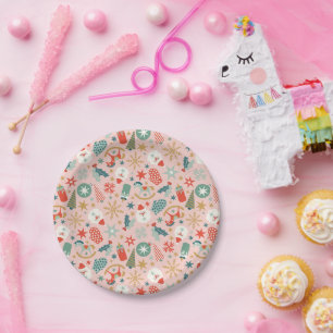 Plato De Papel Navidades Retro Pastel