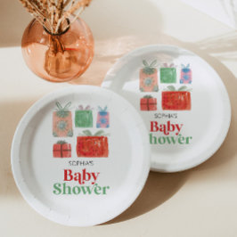 Plato De Papel Navidades retro Placas de papel Santa Baby Shower