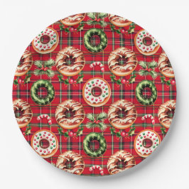 Plato De Papel Navidades Retro Rojo Donan Red Tartán Plaid