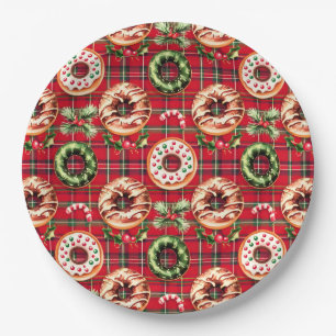 Plato De Papel Navidades Retro Rojo Donan Red Tartán Plaid