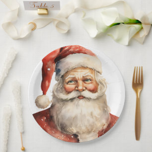 Plato De Papel Navidades Retro Santa Claus