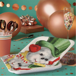 Plato De Papel Navidades retro vintage chapa de fiesta de nieve