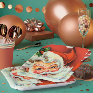 Plato De Papel Navidades Retro Vintage placa de Santa fiesta