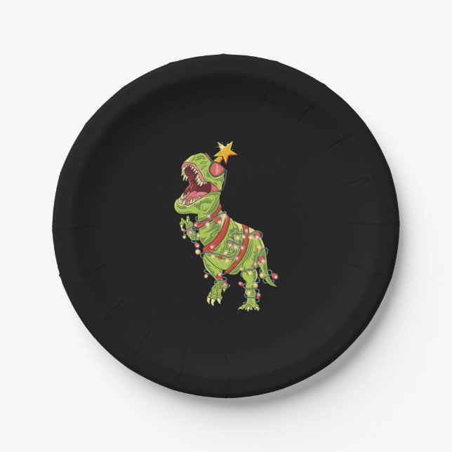 Plato De Papel Navidades Rex T-Rex de árbol (Anverso)