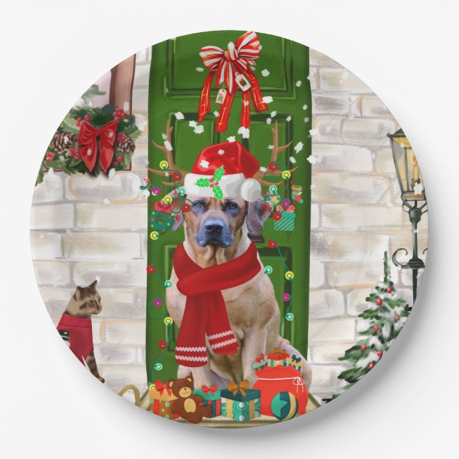 Plato De Papel Navidades Ridgeback Perro Rhodes (Anverso)