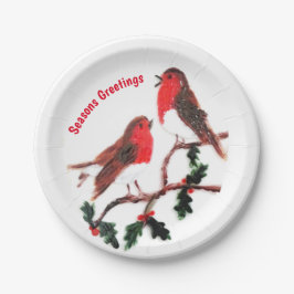 Plato De Papel Navidades Robins Holly Seasons Greetings