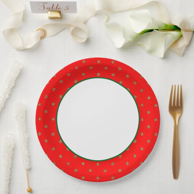 Plato De Papel Navidades Rojo y Oro (Boda)