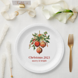 Plato De Papel Navidades rojos baubles con fiesta holly