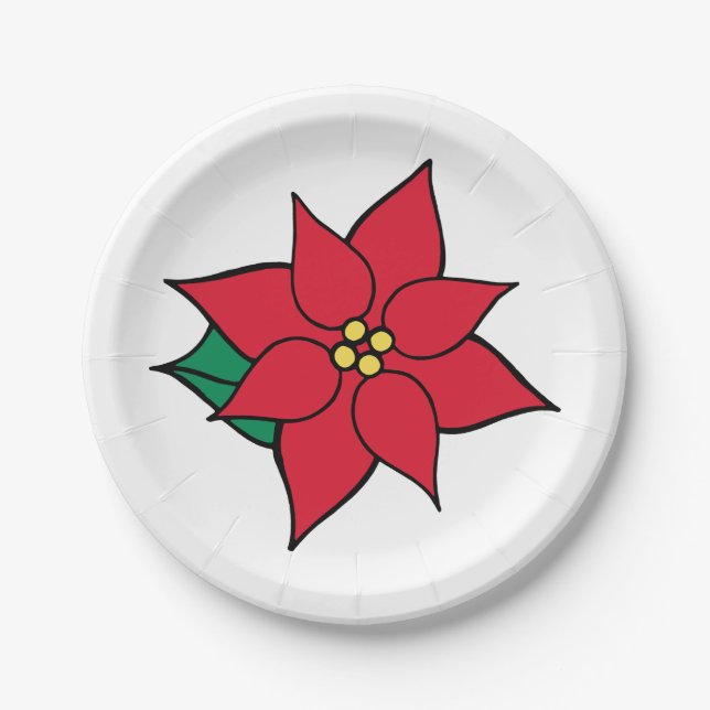 Plato De Papel Navidades rojos brillantes Fiesta Poinsettia Placa (Anverso)