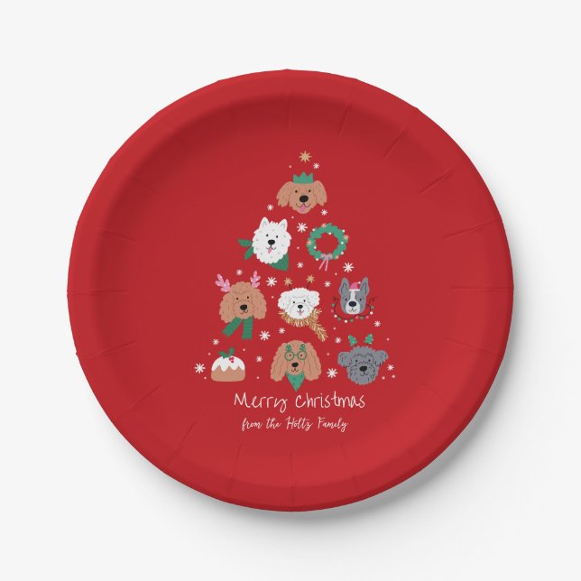 Plato De Papel Navidades rojos con temas de perro (Anverso)