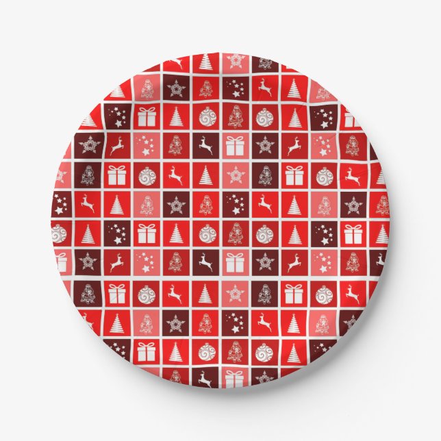Plato De Papel Navidades rojos festividad reno de árbol lindo (Anverso)