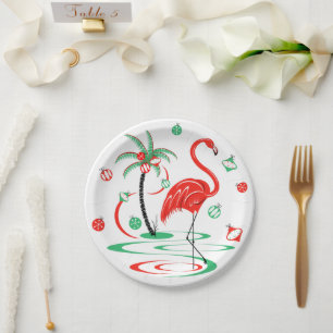 Plato De Papel Navidades rojos Flamingo Baubles placa de papel