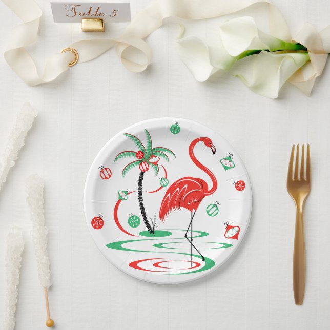 Plato De Papel Navidades rojos Flamingo Baubles placa de papel (Boda)