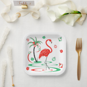 Plato De Papel Navidades rojos Flamingo Baubles square