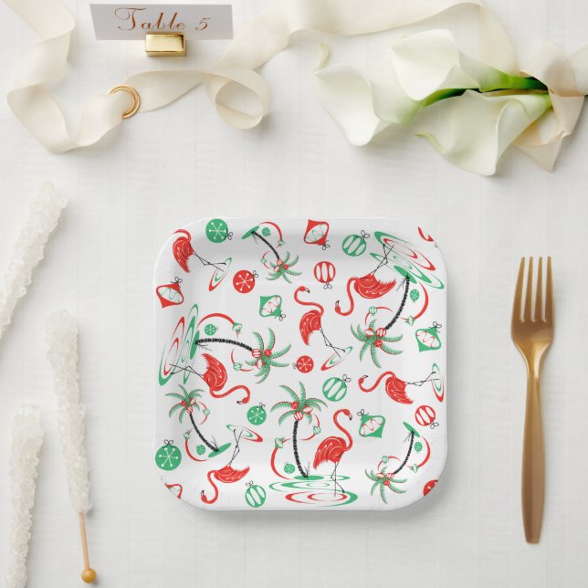 Plato De Papel Navidades rojos Flamingo Multi square (Boda)