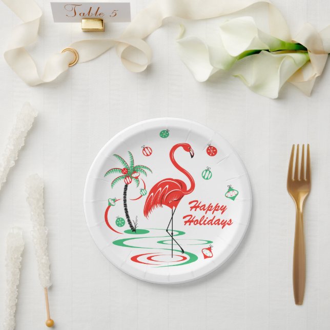 Plato De Papel Navidades rojos Flamingo Placa de papel de vacacio (Boda)