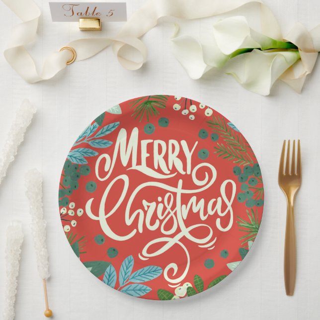 Plato De Papel Navidades rojos florales (Boda)