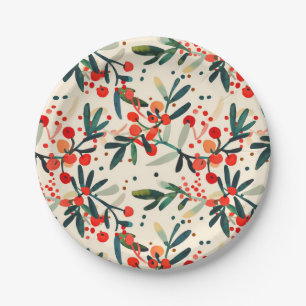 Plato De Papel Navidades rojos modernos Holly Berries