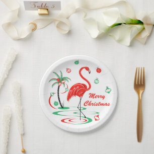 Plato De Papel Navidades rojos Navidades Flamingo placa de papel