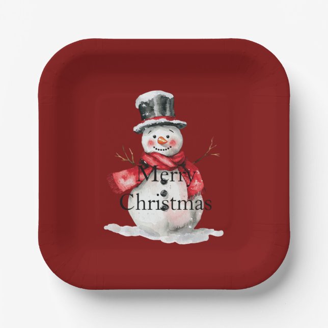 Plato De Papel Navidades rojos Snowman (Anverso)