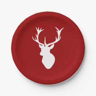 Plato De Papel Navidades rojos y blancos cabeza de ciervo