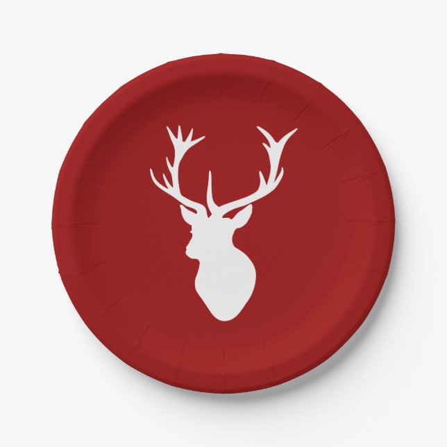 Plato De Papel Navidades rojos y blancos cabeza de ciervo (Anverso)