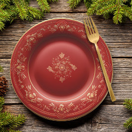 Plato De Papel Navidades rojos y dorados Cena elegante