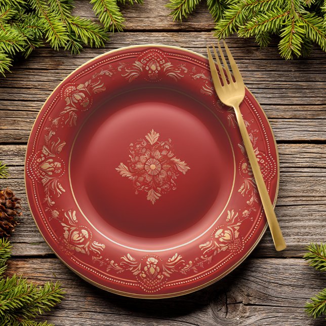 Plato De Papel Navidades rojos y dorados Cena elegante (Subido por el creador)