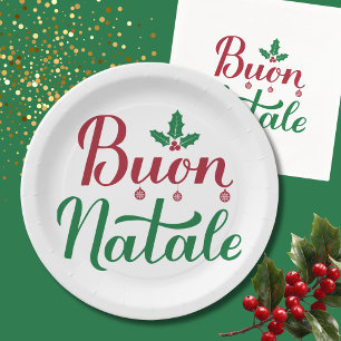Plato De Papel Navidades rojos y verdes de Buon Natale