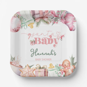 Plato De Papel Navidades Rosa Santa Baby Shower