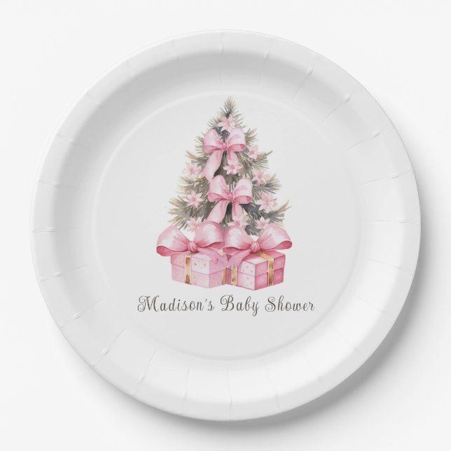 Plato De Papel Navidades rosados dan Baby Shower (Anverso)