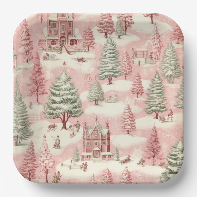 Plato De Papel Navidades rosados de época (Anverso)
