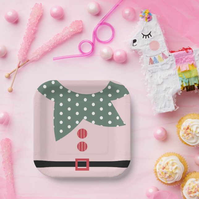 Plato De Papel Navidades rosados Elf Suit Holiday Party (Fiesta)