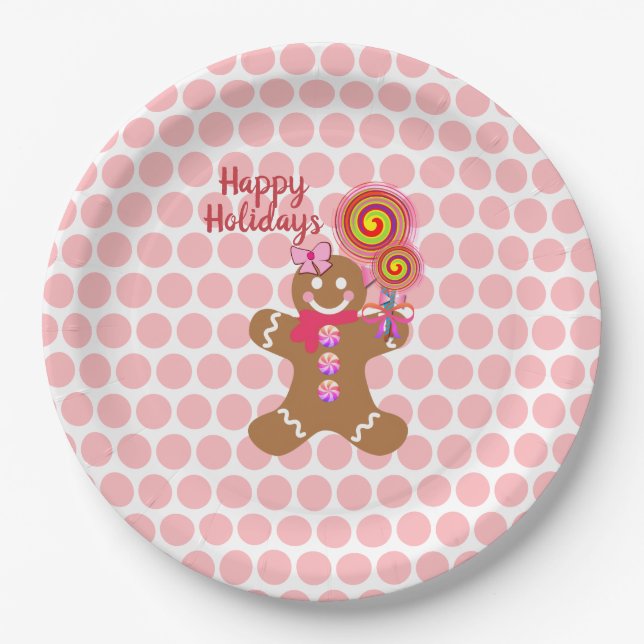 Plato De Papel Navidades rosados lindo Chica Gingerbread (Anverso)