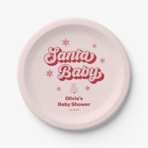 Plato De Papel Navidades rosados Santa Baby Baby Shower