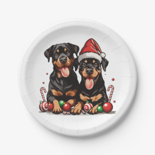 Plato De Papel Navidades Rottweiler Dog Santa