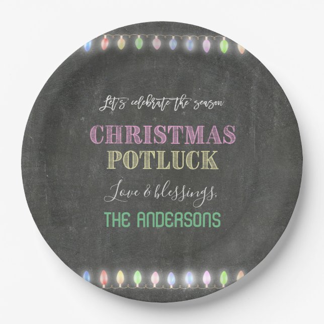 Plato De Papel Navidades rusos Potluck Chalkboard String Lights (Anverso)