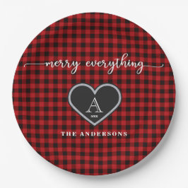 Plato De Papel Navidades Rustic Red Black Plaid citan monograma