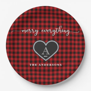 Plato De Papel Navidades Rustic Red Black Plaid citan monograma