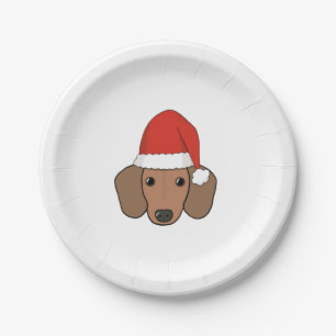 Plato De Papel Navidades salvan perro en Santa Hat