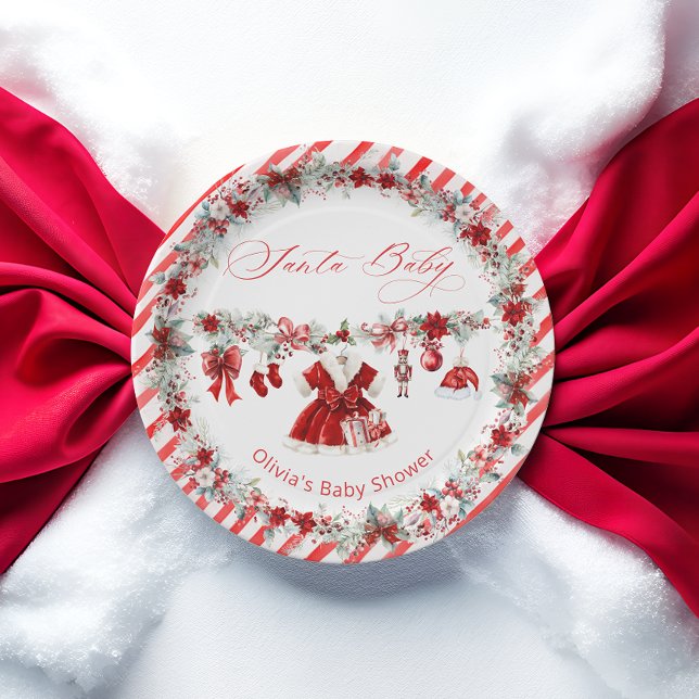 Plato De Papel Navidades Santa Baby Girl Baby Shower (Subido por el creador)