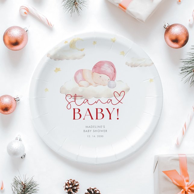 Plato De Papel Navidades Santa Baby Girl Shower (Subido por el creador)