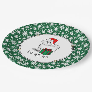 Plato De Papel Navidades Santa Bichon Frise Dog Cute